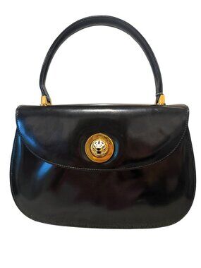 Gucci Black Patent Leather Top Handle Bag RARE VINTAGE